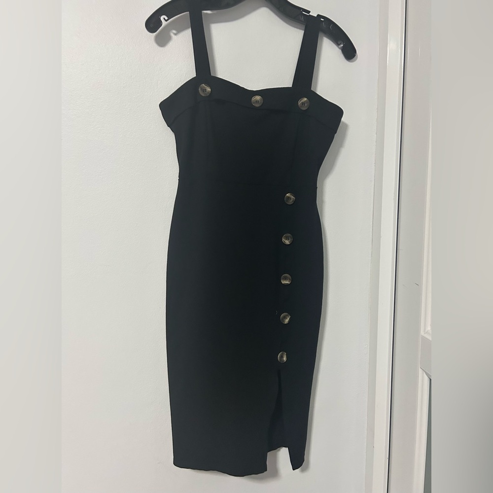 Shinestar Black Dress with Button Detail
